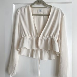 Aritzia Cream Sunday Best Tie Blouse